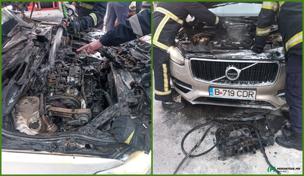 Incendiu în centrul Capitalei. Un Volvo a luat foc în mijlocul drumului